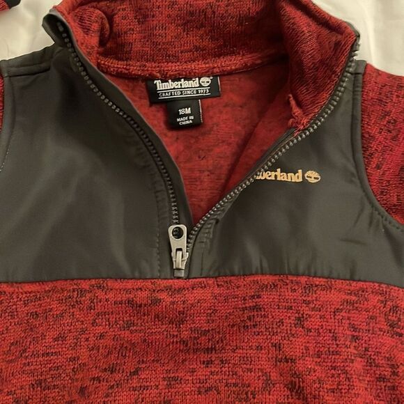 Timberland Red Black Pullover Knit 1/2 Zip Top Kids Size 18M Outdoors - Picture 3 of 10